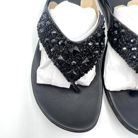 Kenneth Cole Reaction Size 9.5 Glam-Athon Black Jeweled Slides Sandals Shoes - Picture 4 of 13